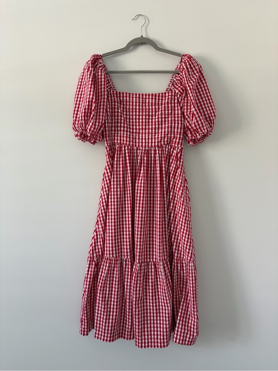 Abercrombie & Fitch Dresses & Skirts - Abercrombie & Fitch Red White Gingham Puffed Sleeve Square Neck Midi Dress S